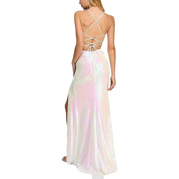 B. Darlin Womens White Padded Bra-Top Formal Evening Dress Gown Juniors Used - Picture 2 of 3